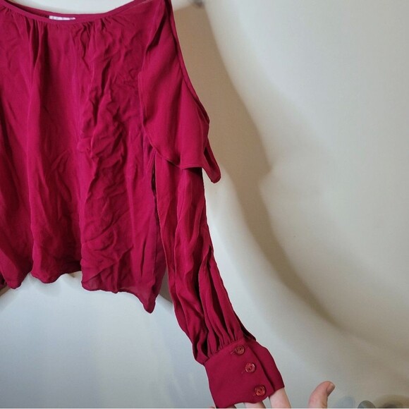 Parker Pink Sangria Spagetti Strap Cold Shoulder Silk Top Size XS - Picture 5 of 10